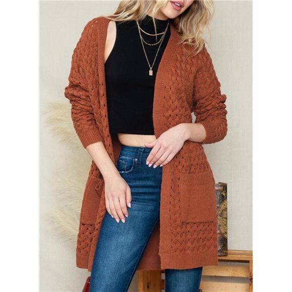 Women's 2024 Fashion Casual Open Front Long Sleeve Chunky Cable Knit Cardigans - Picture 3 of 7